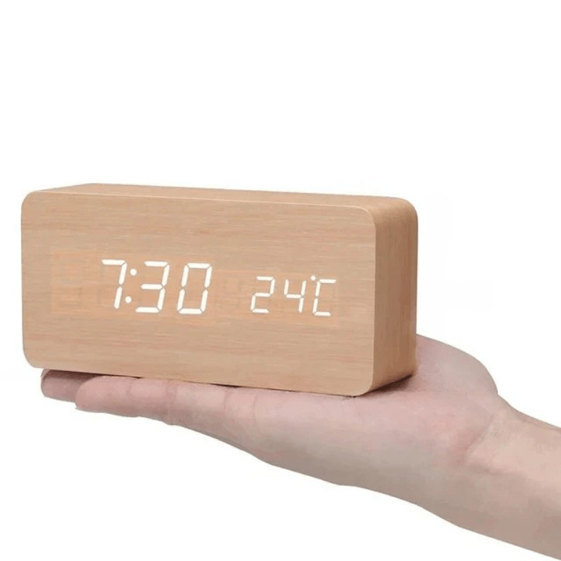 LED Alarm Clock in Natural Wood Design-Home Decor > Clocks-casanuva-Holzquader-casanuva