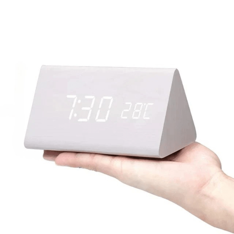 LED Alarm Clock in Natural Wood Design-Home Decor > Clocks-casanuva-White triangle-casanuva