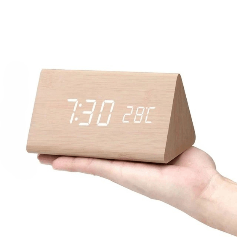 LED Alarm Clock in Natural Wood Design-Home Decor > Clocks-casanuva-Wooden triangle-casanuva