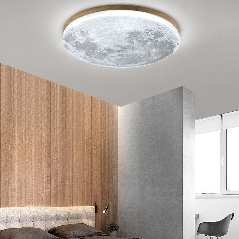 LED Flush Mount Ceiling Light Round Moon Design PVC Nordic Minimalist-Lighting > Ceiling Lights-casanuva-Medium-White Light (5000K)-Wood-casanuva