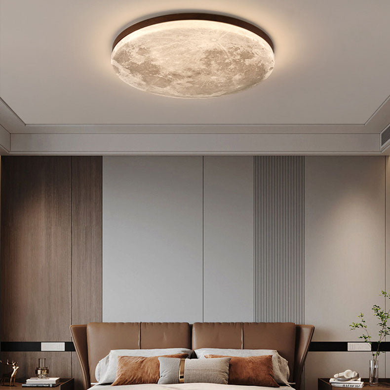 LED Flush Mount Ceiling Light Round Moon Design PVC Nordic Minimalist-Lighting > Ceiling Lights-casanuva-Small-Warm Light (3000K)-Walnut-casanuva