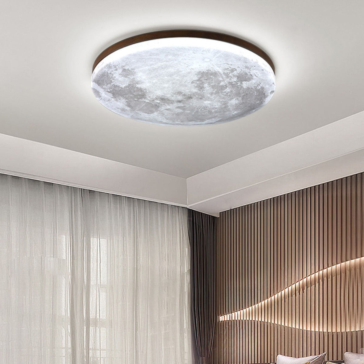 LED Flush Mount Ceiling Light Round Moon Design PVC Nordic Minimalist-Lighting > Ceiling Lights-casanuva-Small-White Light (5000K)-Walnut-casanuva