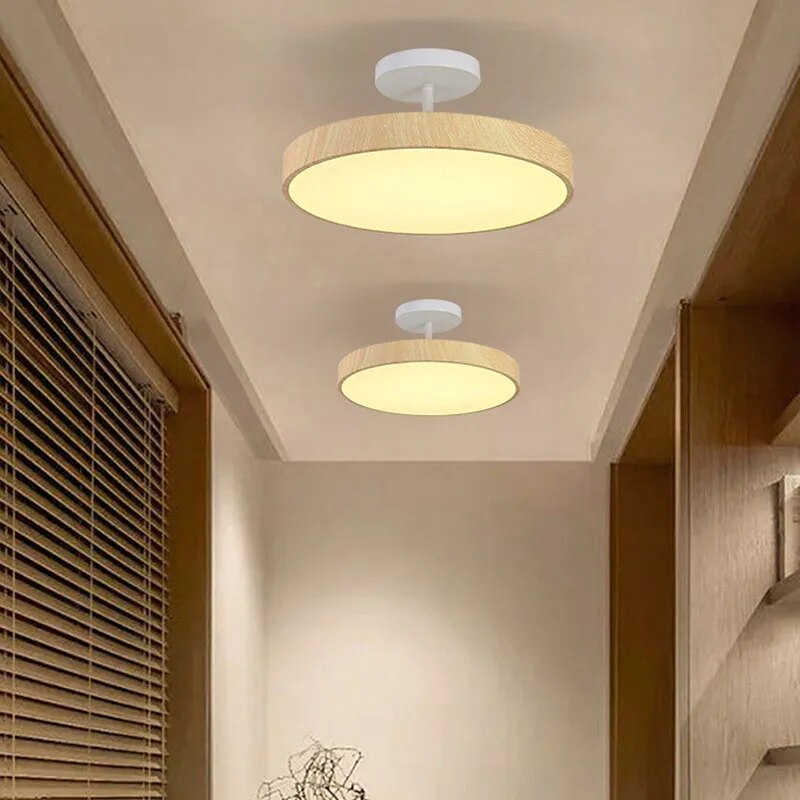 LED Semi-Flush Mount Ceiling Light-Lighting > Ceiling Lights-casanuva-Wood-D30*H17cm-Warm Light-casanuva