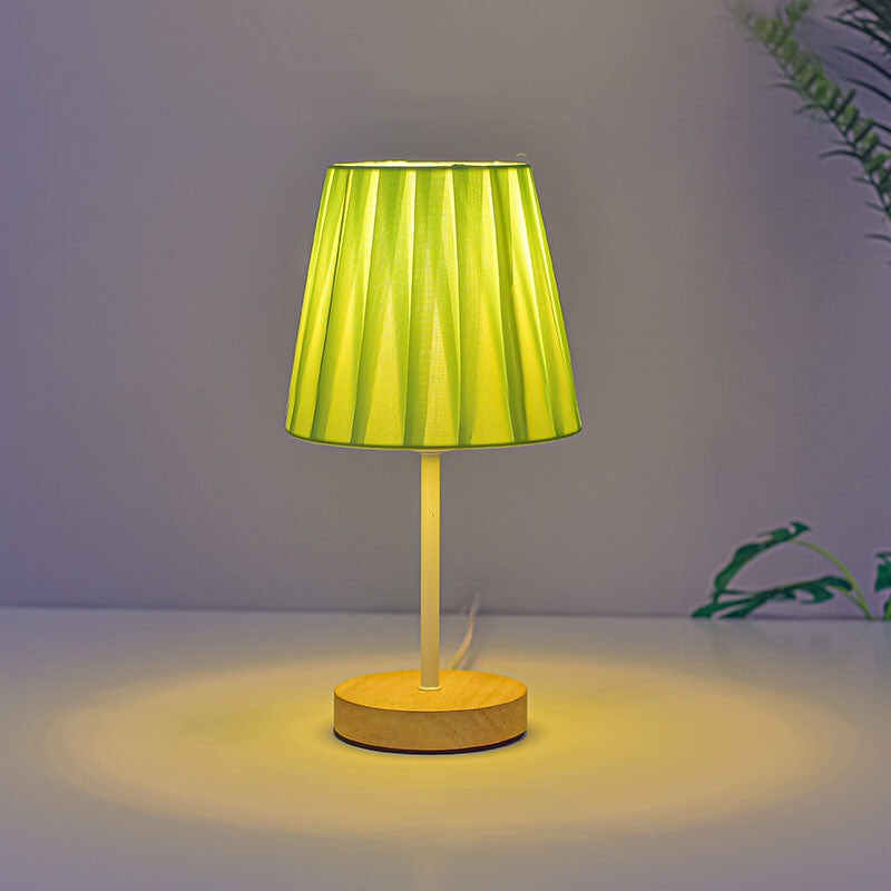LED Table Lamp Solid Wood Fabric Cone Nordic Vintage Design-Lighting > Table Lamps-casanuva-casanuva