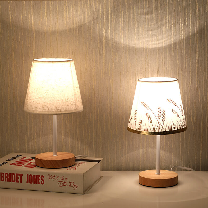 LED Table Lamp Solid Wood Fabric Cone Nordic Vintage Design-Lighting > Table Lamps-casanuva-casanuva