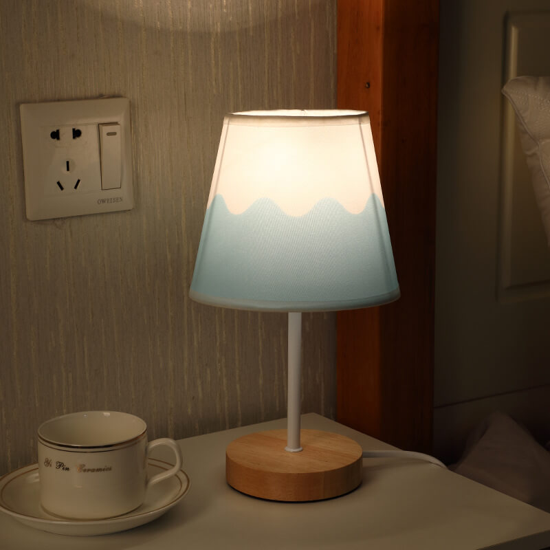 LED Table Lamp Solid Wood Fabric Cone Nordic Vintage Design-Lighting > Table Lamps-casanuva-Blue-Fixed Brightness-casanuva