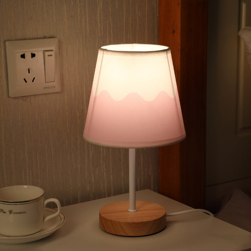 LED Table Lamp Solid Wood Fabric Cone Nordic Vintage Design-Lighting > Table Lamps-casanuva-Pink-Fixed Brightness-casanuva