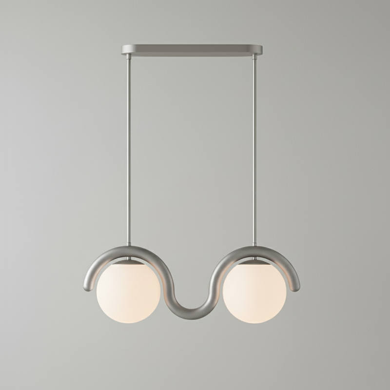 Linear Chandelier with Glass Globe Bulbs-Lighting > Chandeliers & Pendant Lights-casanuva-2 Heads-Silver & White glass-casanuva