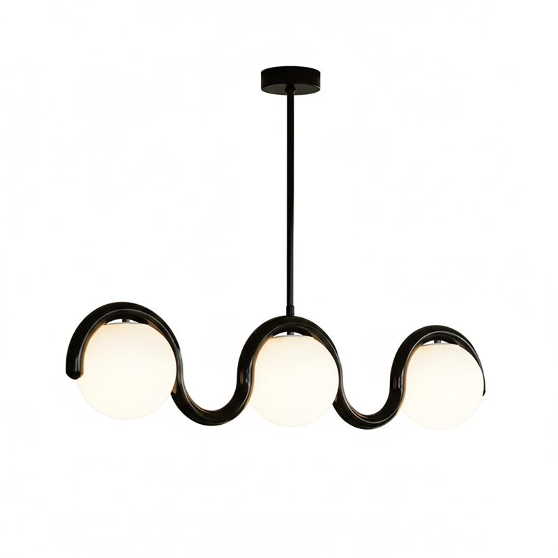 Linear Chandelier with Glass Globe Bulbs-Lighting > Chandeliers & Pendant Lights-casanuva-3 heads-Black & White Glass-casanuva