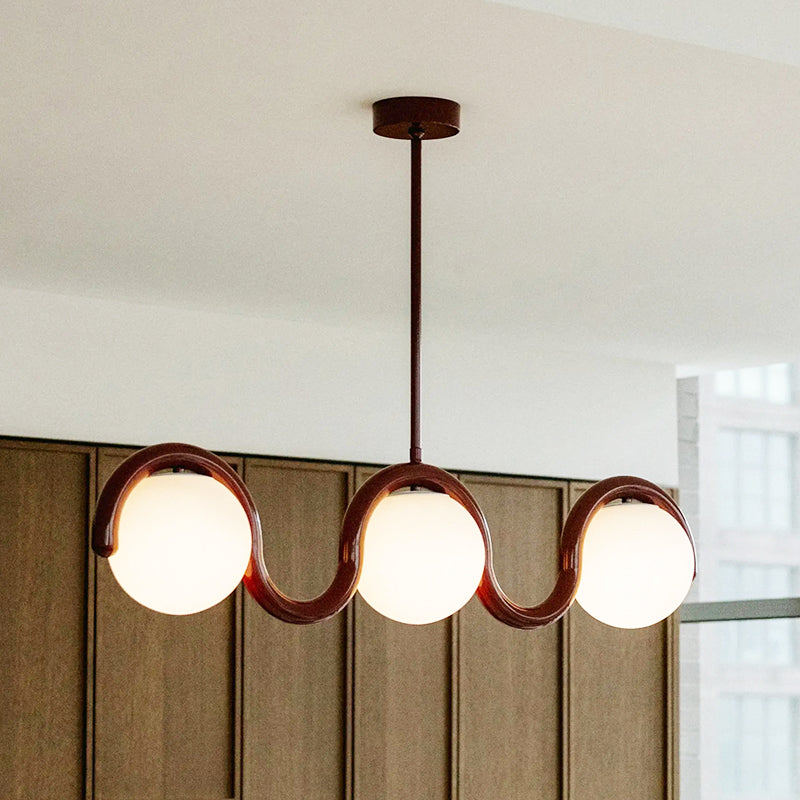 Linear Chandelier with Glass Globe Bulbs-Lighting > Chandeliers & Pendant Lights-casanuva-3 heads-Red & White glass-casanuva