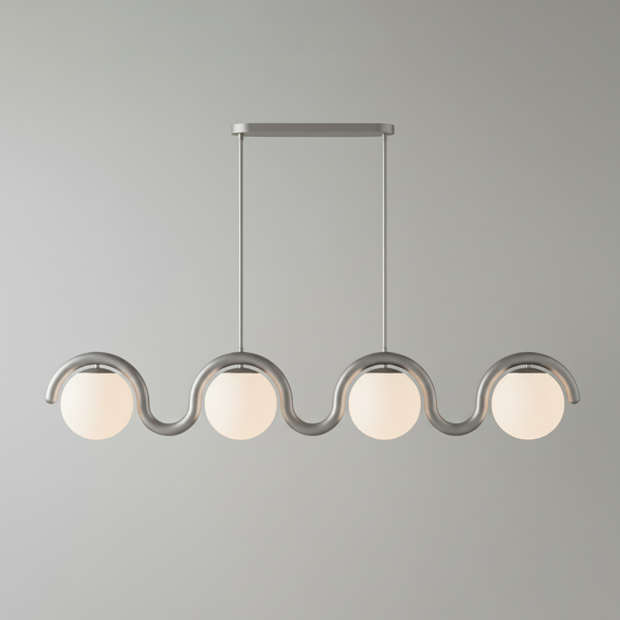 Linear Chandelier with Glass Globe Bulbs-Lighting > Chandeliers & Pendant Lights-casanuva-4 Heads-Silver & White glass-casanuva