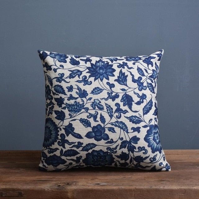 Linen Cotton Pillowcase with Traditional Porcelain Pattern-Bedding & Bath > Pillowcases-casanuva-Porcelain A-casanuva