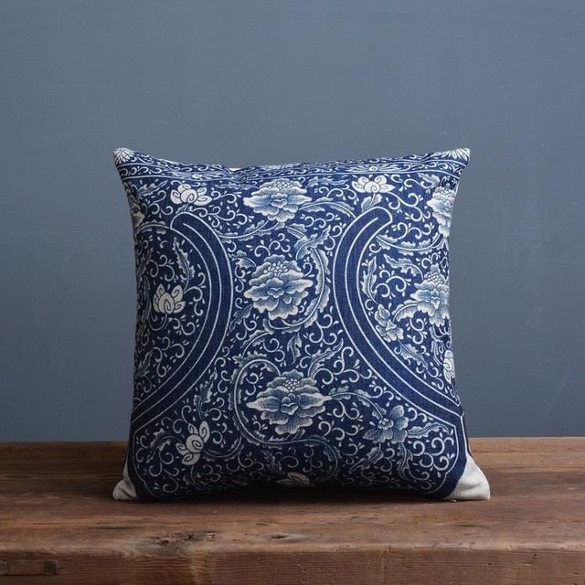 Linen Cotton Pillowcase with Traditional Porcelain Pattern-Bedding & Bath > Pillowcases-casanuva-Porcelain B-casanuva