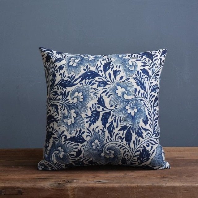 Linen Cotton Pillowcase with Traditional Porcelain Pattern-Bedding & Bath > Pillowcases-casanuva-Porcelain C-casanuva