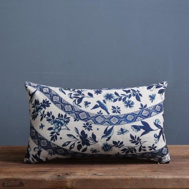 Linen Cotton Pillowcase with Traditional Porcelain Pattern-Bedding & Bath > Pillowcases-casanuva-Porcelain E-casanuva