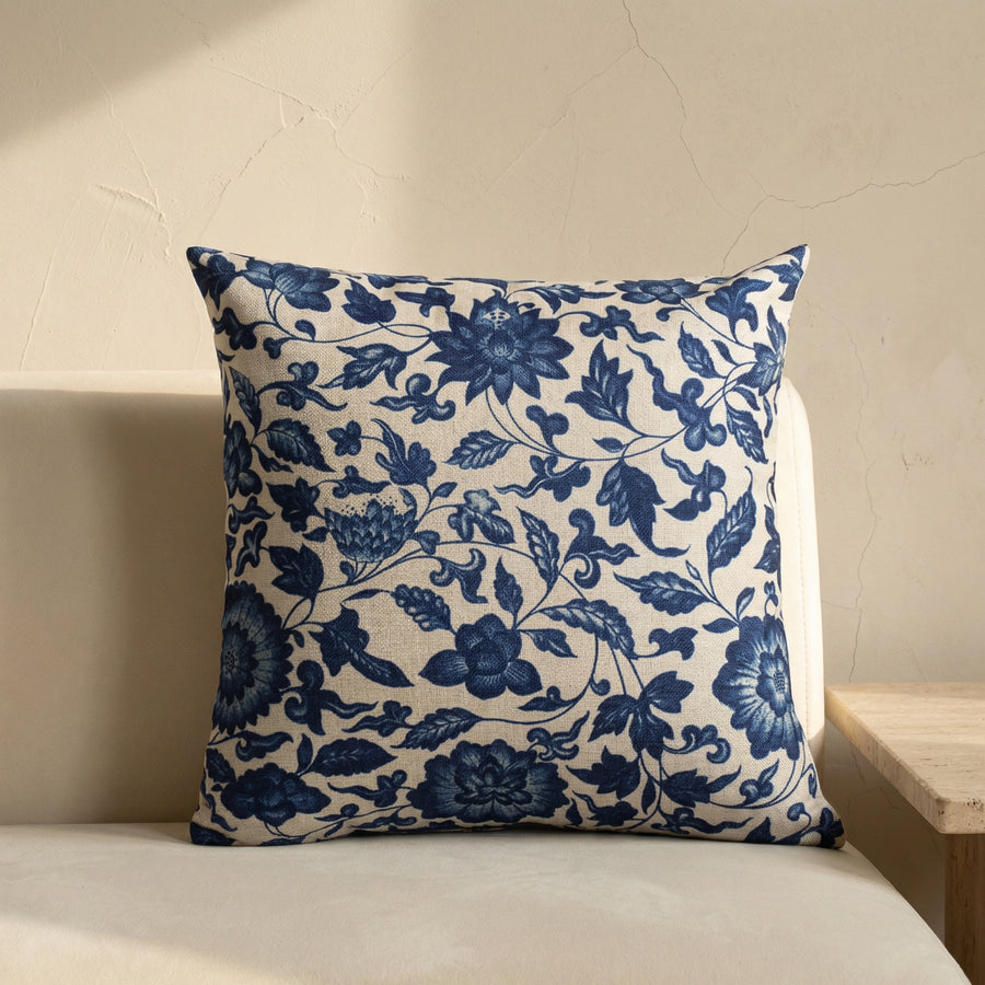 Linen Cotton Pillowcase with Traditional Porcelain Pattern-Bedding & Bath > Pillowcases-casanuva-casanuva