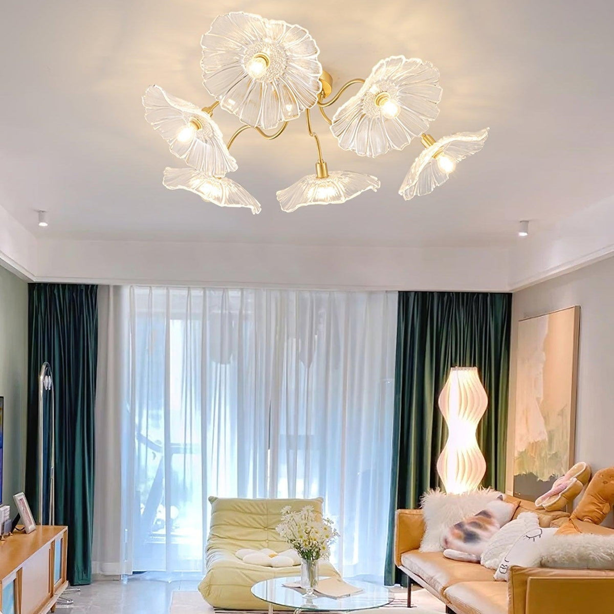 Lotus Leaf Glass Ceiling Light Vintage Design-Lighting > Ceiling Lights-casanuva-casanuva