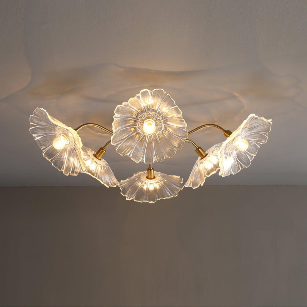 Lotus Leaf Glass Ceiling Light Vintage Design-Lighting > Ceiling Lights-casanuva-Clear-D100*H26cm-6Heads-casanuva