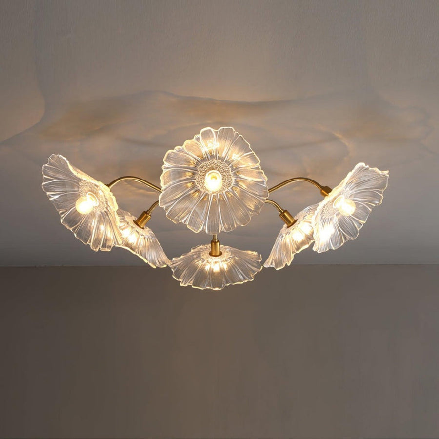 Lotus Leaf Glass Ceiling Light Vintage Design-Lighting > Ceiling Lights-casanuva-Clear-D100*H26cm-6Heads-casanuva