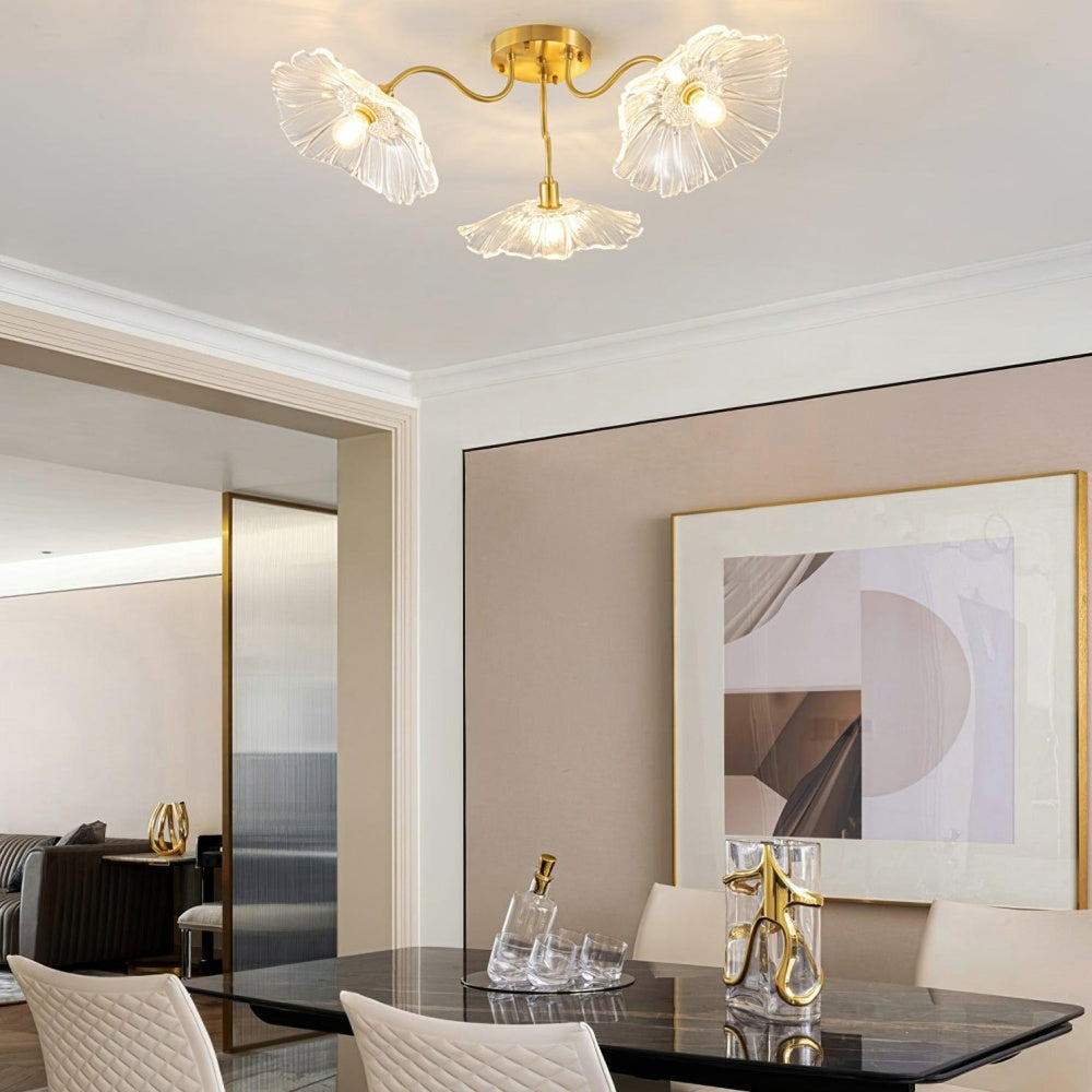 Lotus Leaf Glass Ceiling Light Vintage Design-Lighting > Ceiling Lights-casanuva-Clear-D80*H26cm-3Heads-casanuva