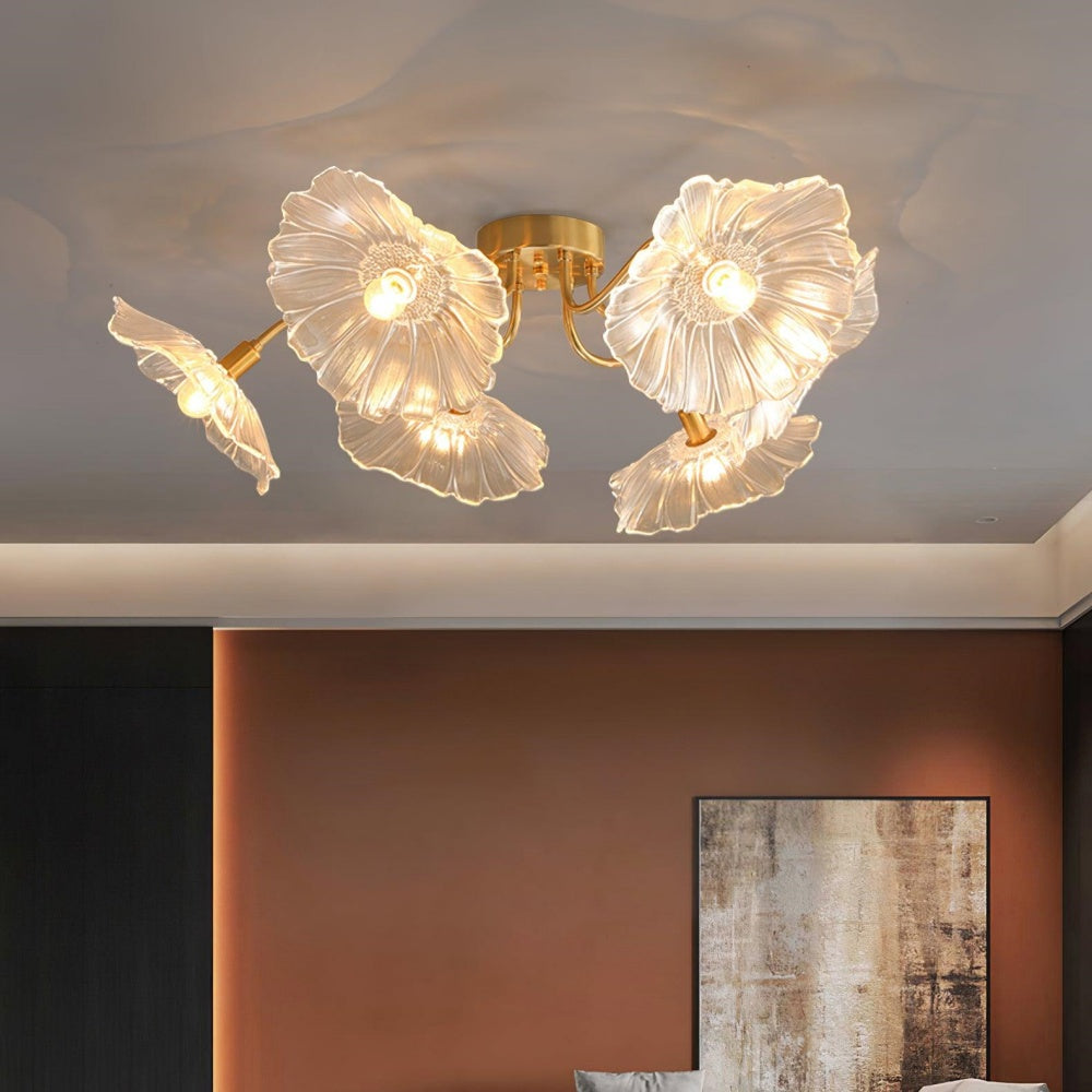 Lotus Leaf Glass Ceiling Light Vintage Design-Lighting > Ceiling Lights-casanuva-Clear-D80*H26cm-5Heads-casanuva