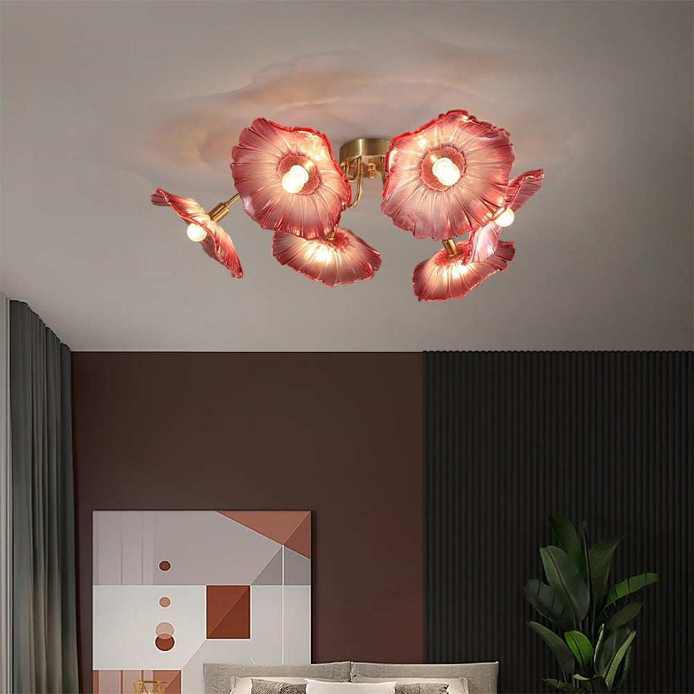 Lotus Leaf Glass Ceiling Light Vintage Design-Lighting > Ceiling Lights-casanuva-Pink-D100*H26cm-6Heads-casanuva