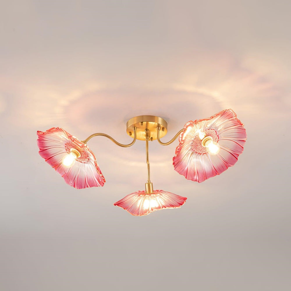 Lotus Leaf Glass Ceiling Light Vintage Design-Lighting > Ceiling Lights-casanuva-Pink-D80*H26cm-3Heads-casanuva