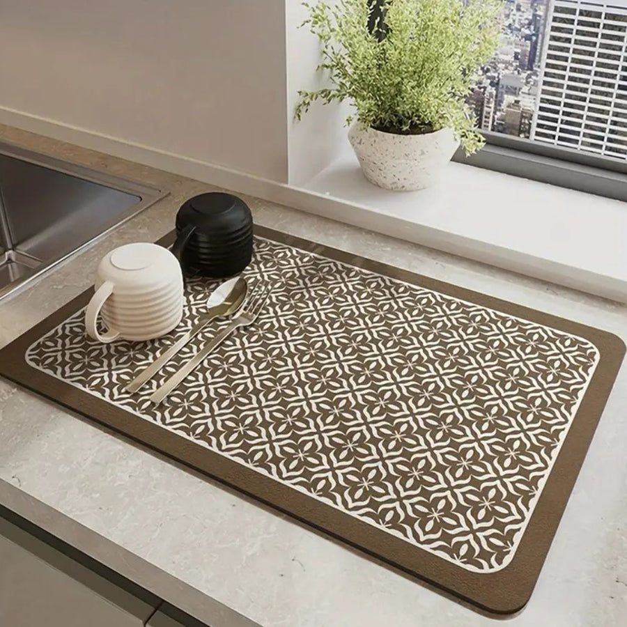 Mandala Dish Drying Mat Washable Microfiber Absorbent Kitchen Accessory-Kitchen & Dining > Kitchen Mats-casanuva-Beige-12"x16"-casanuva
