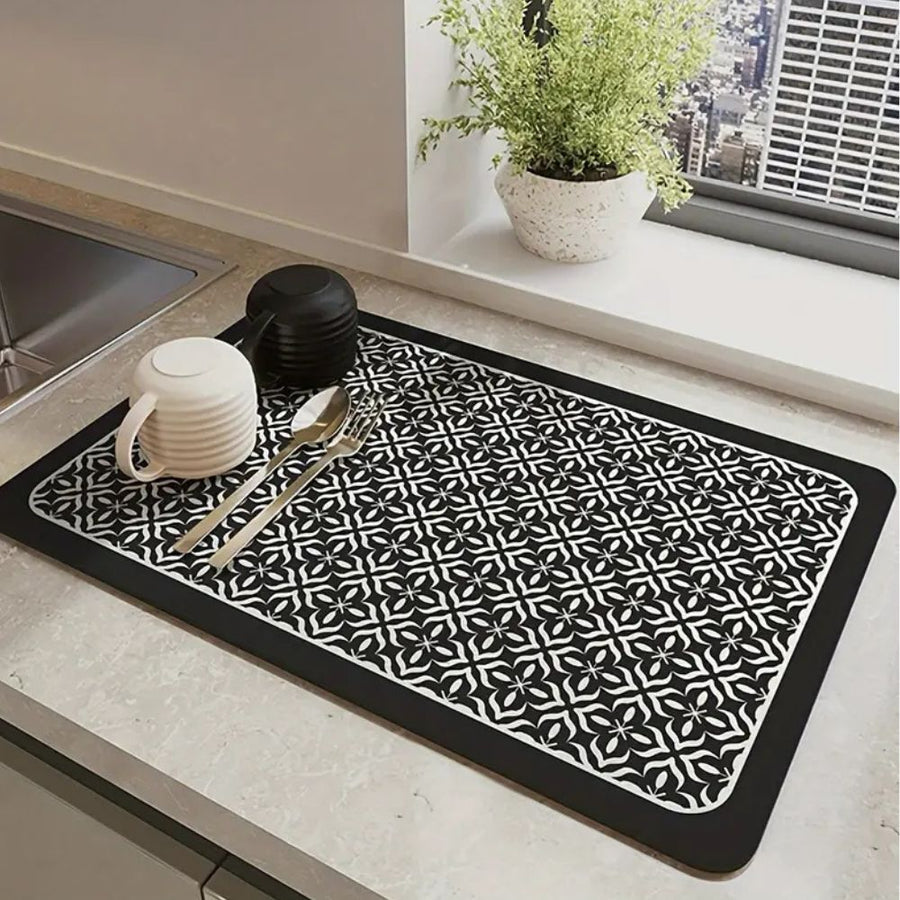 Mandala Dish Drying Mat Washable Microfiber Absorbent Kitchen Accessory-Kitchen & Dining > Kitchen Mats-casanuva-Black-12"x16"-casanuva