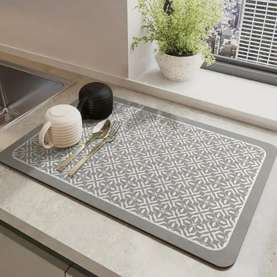 Mandala Dish Drying Mat Washable Microfiber Absorbent Kitchen Accessory-Kitchen & Dining > Kitchen Mats-casanuva-White-12"x16"-casanuva