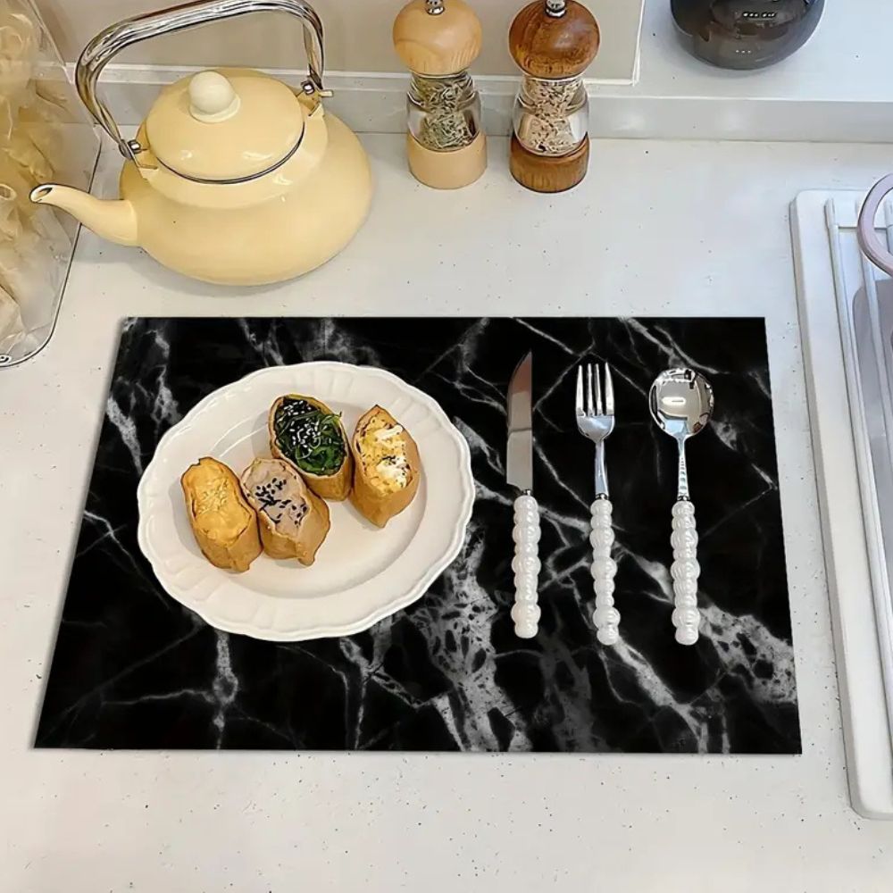 Marble Print Dish Drying Mat Washable and Absorbent-Kitchen & Dining > Kitchen Mats-casanuva-casanuva