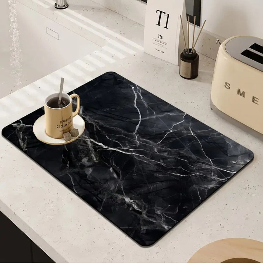 Marble Print Dish Drying Mat Washable and Absorbent-Kitchen & Dining > Kitchen Mats-casanuva-Eclipse Marble-12"x16"-casanuva