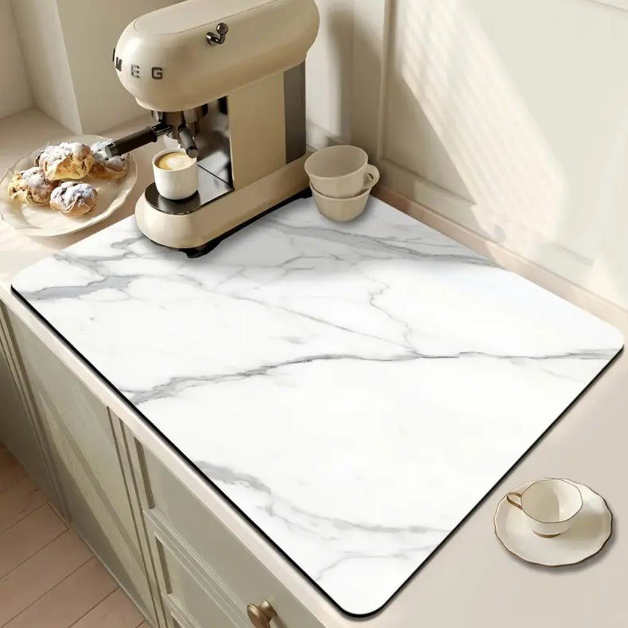 Marble Print Dish Drying Mat Washable and Absorbent-Kitchen & Dining > Kitchen Mats-casanuva-Glacier Marble-12"x16"-casanuva