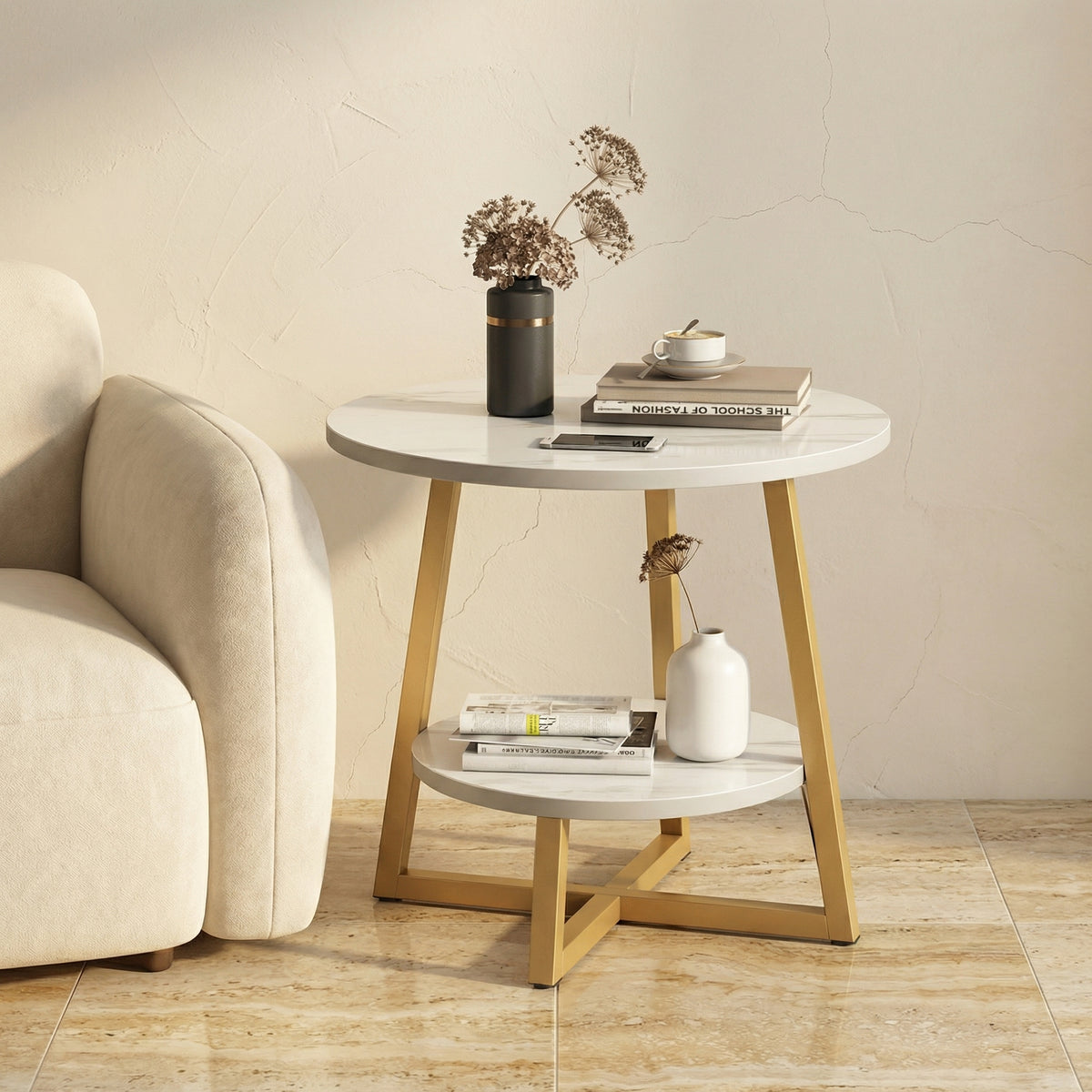 Marble Side Table Lightweight Compact Modern Accent Furniture-Furniture > Side Tables-casanuva-casanuva