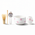 Matcha Set 5 Pieces White Floral Bowl Bamboo Whisk Ceramic-Kitchen & Dining > Coffee & Tea-casanuva-casanuva