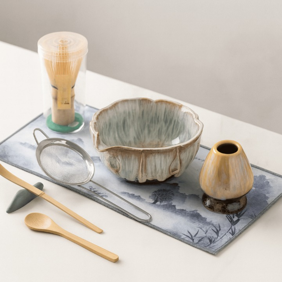 Matcha Set 8 Pieces Handmade Bowl 550 ml with Bamboo Accessories-Kitchen & Dining > Coffee & Tea-casanuva-Beige-casanuva