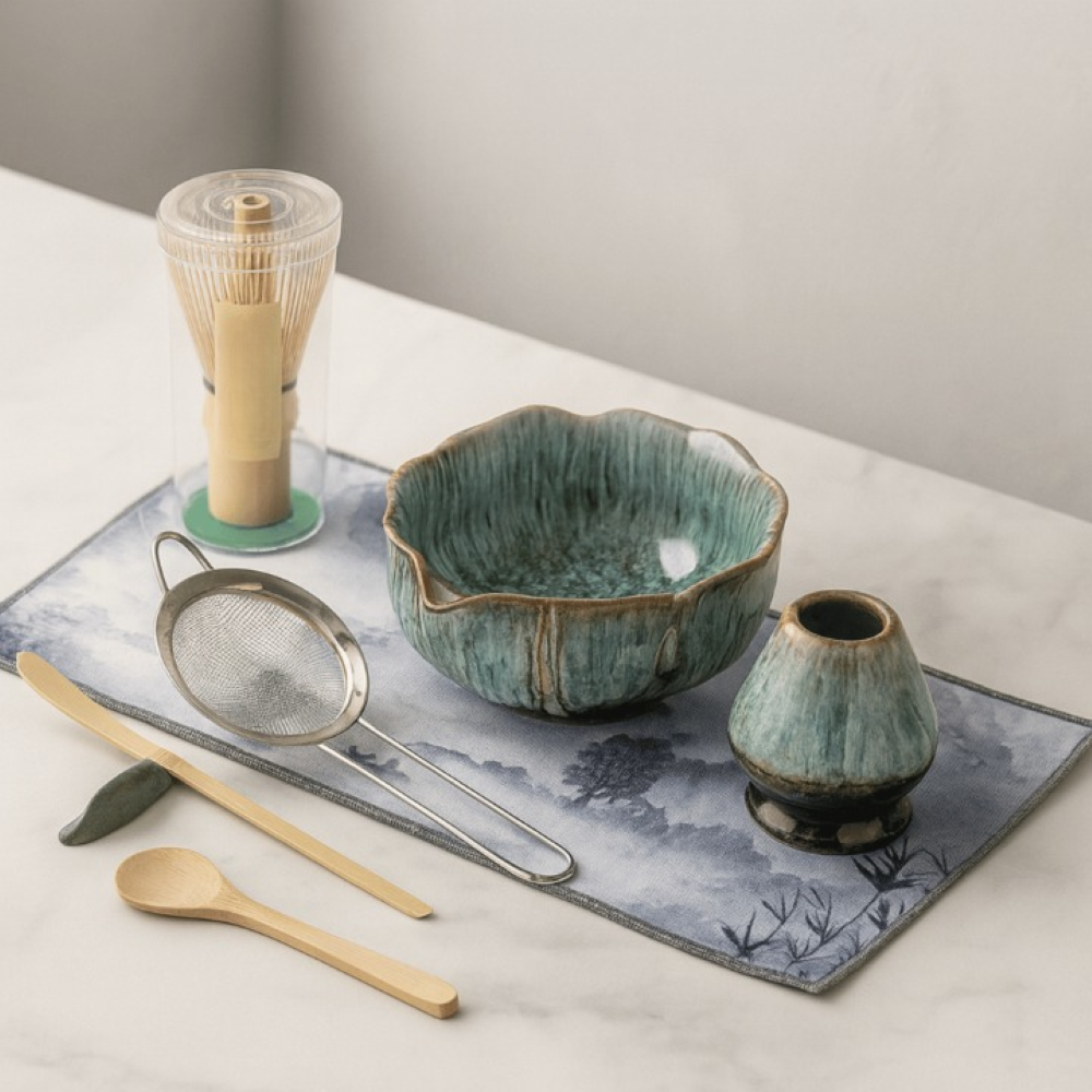 Matcha Set 8 Pieces Handmade Bowl 550 ml with Bamboo Accessories-Kitchen & Dining > Coffee & Tea-casanuva-Blue-casanuva