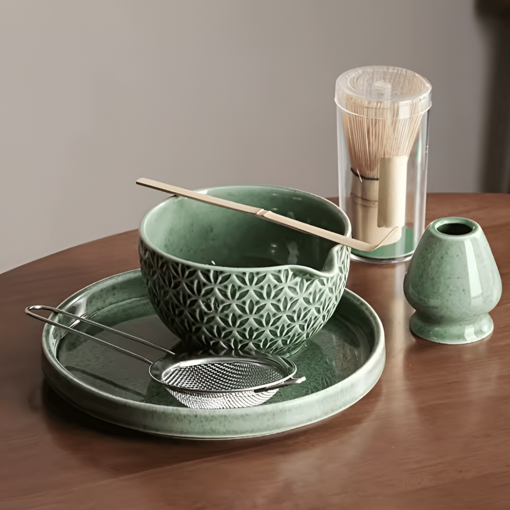Matcha Set Green Ceramic 500ml with Bamboo Accessories 5 Piece-Kitchen & Dining > Coffee & Tea-casanuva-casanuva