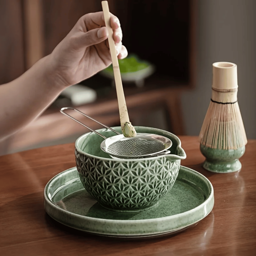Matcha Set Green Ceramic 500ml with Bamboo Accessories 5 Piece-Kitchen & Dining > Coffee & Tea-casanuva-casanuva