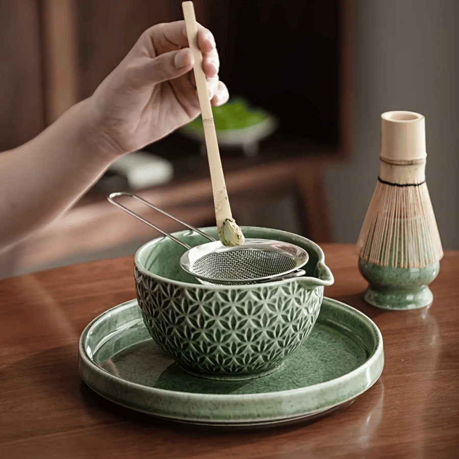 Matcha Set Green Ceramic 500ml with Bamboo Accessories 5 Piece-Kitchen & Dining > Coffee & Tea-casanuva-casanuva