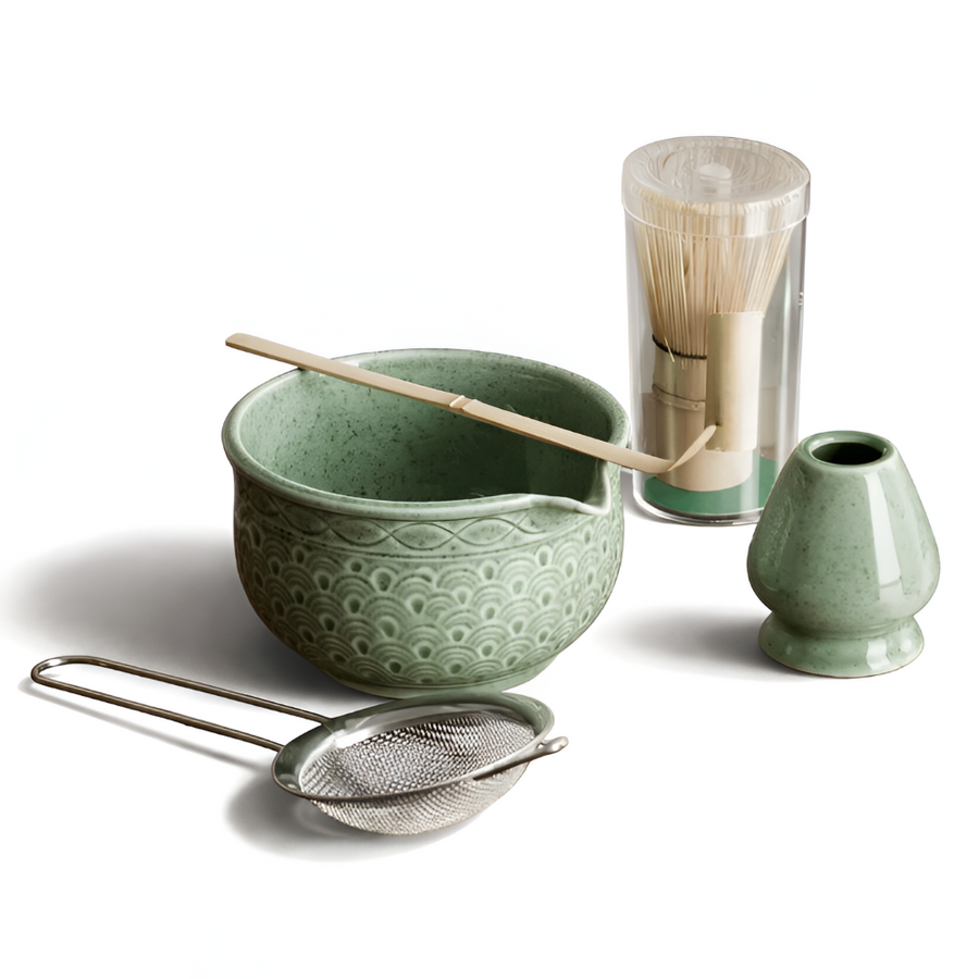 Matcha Set Green Ceramic 500ml with Bamboo Accessories 5 Piece-Kitchen & Dining > Coffee & Tea-casanuva-Wave pattern-5-piece set-casanuva