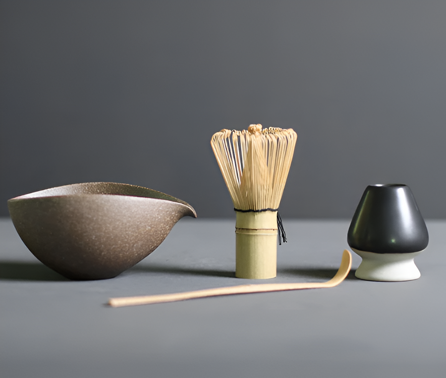 Matcha Tea Set 4-Piece Bamboo and Ceramic Handcrafted Sustainable-Kitchen & Dining > Coffee & Tea-casanuva-Light Brown-casanuva