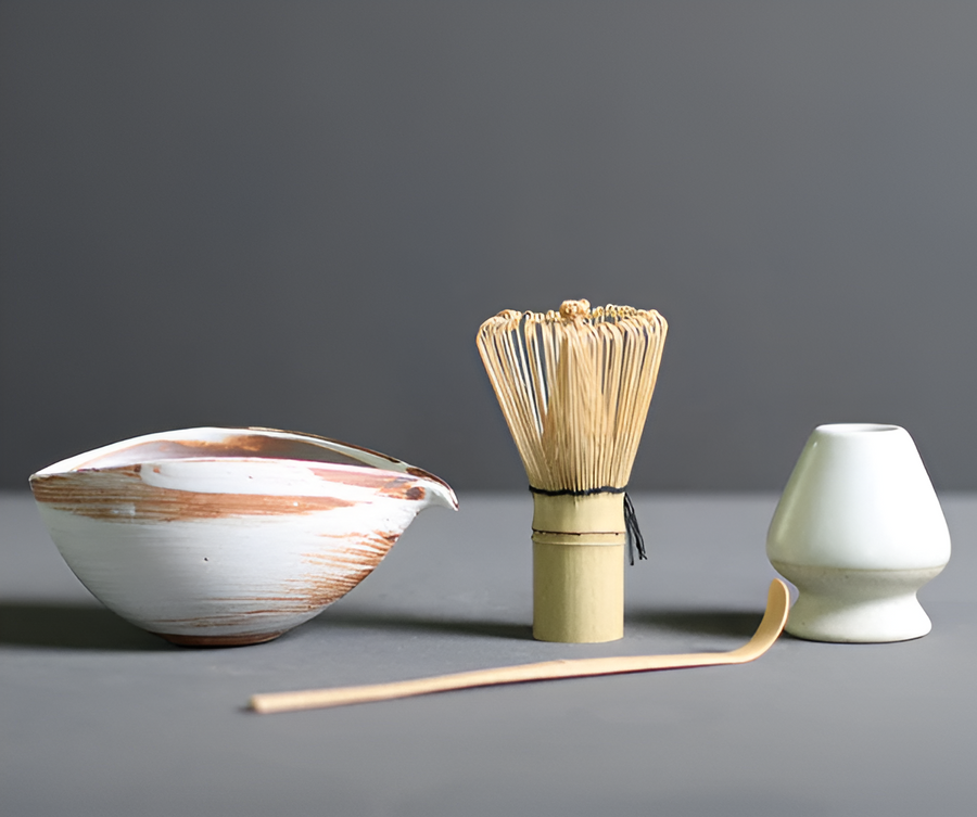 Matcha Tea Set 4-Piece Bamboo and Ceramic Handcrafted Sustainable-Kitchen & Dining > Coffee & Tea-casanuva-White-casanuva