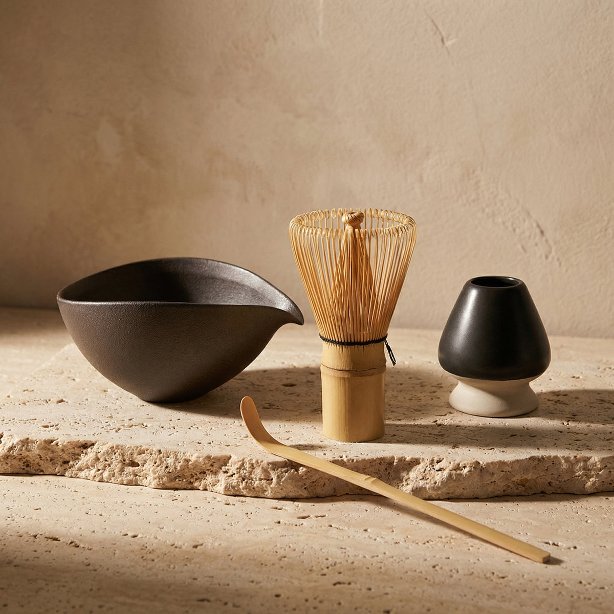 Matcha Tea Set 4-Piece Bamboo and Ceramic Handcrafted Sustainable-Kitchen & Dining > Coffee & Tea-casanuva-casanuva