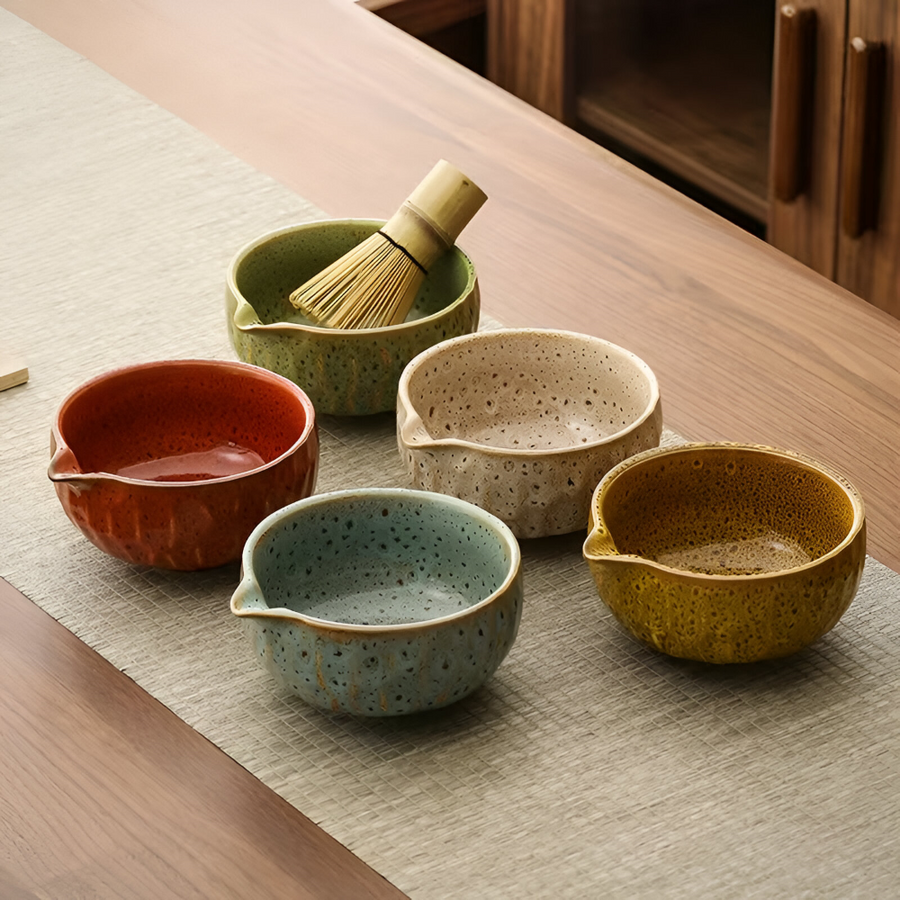 Matcha Tea Set 5 Piece Handmade Ceramic Bowl Japanese Tea Ceremony-Kitchen & Dining > Coffee & Tea-casanuva-casanuva