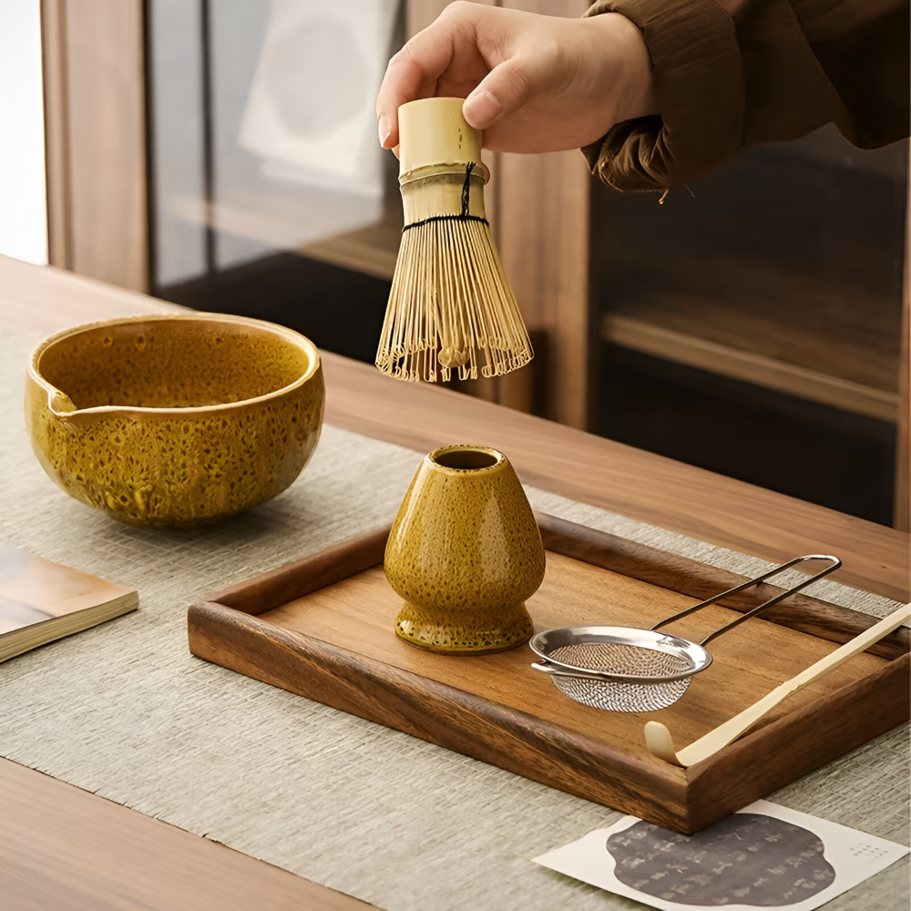 Matcha Tea Set 5 Piece Handmade Ceramic Bowl Japanese Tea Ceremony-Kitchen & Dining > Coffee & Tea-casanuva-casanuva