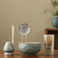 Matcha Tea Set 5 Piece Handmade Ceramic Bowl Japanese Tea Ceremony-Kitchen & Dining > Coffee & Tea-casanuva-Light Blue-casanuva