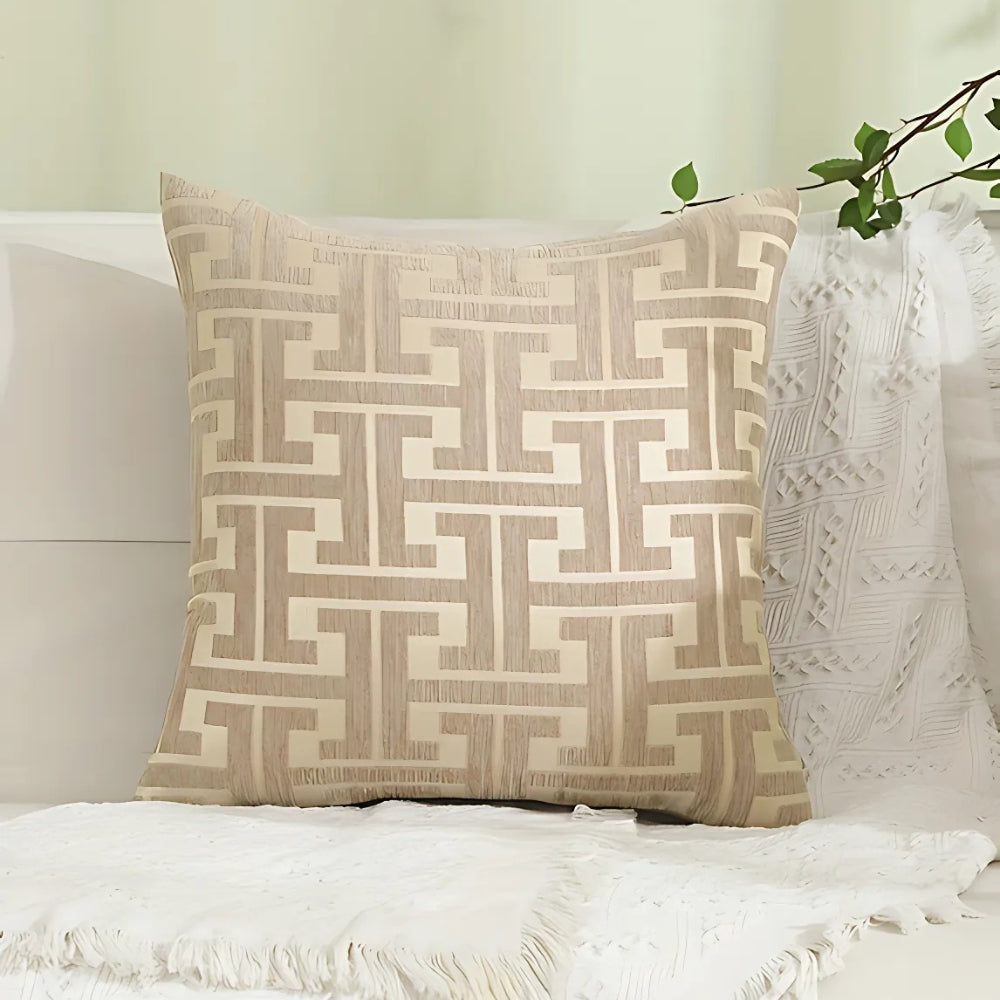 Maze Pattern Cushion Cover-Covers & Textiles > Cushion Covers-casanuva-Almond Trail-18"x18"-casanuva