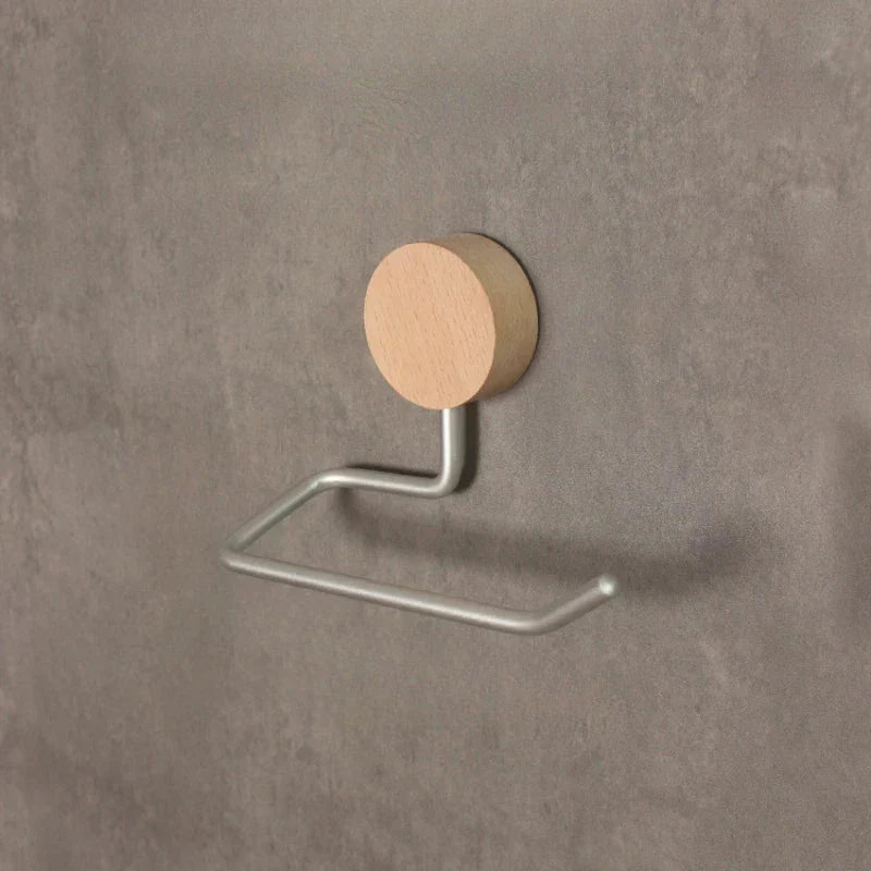 Metal Toilet Paper Holder with Wood Accents-Bedding & Bath > Bathroom Accessories-casanuva-Light Wood and Silver-casanuva