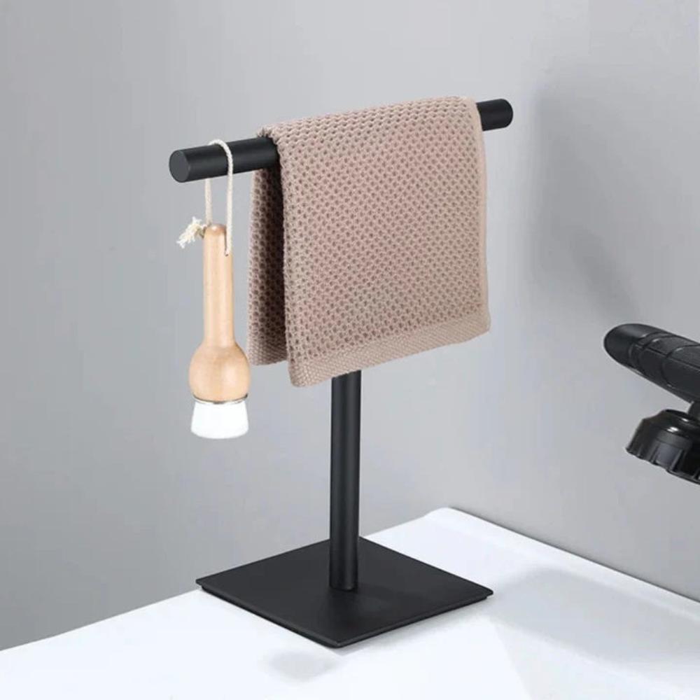 Metal Towel Rack with Non-Slip Base for Bath and Hand Towels-Bedding & Bath > Bathroom Accessories-casanuva-Black-casanuva
